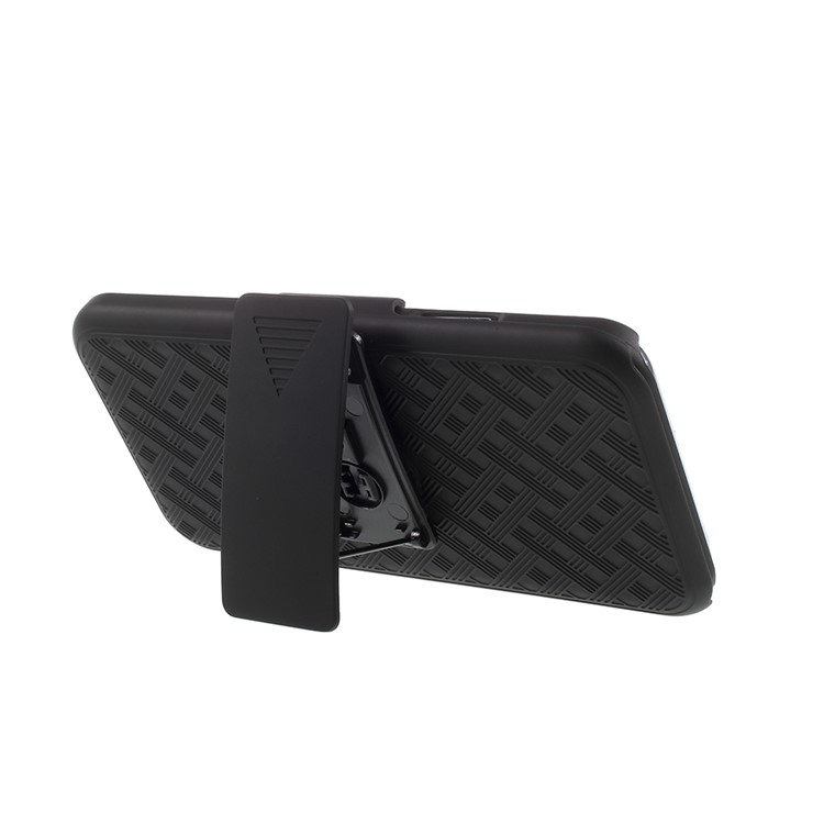 Grid Pattern Plastic Belt Clip Kickstand Holster Case Cover for iPhone X - Black-5