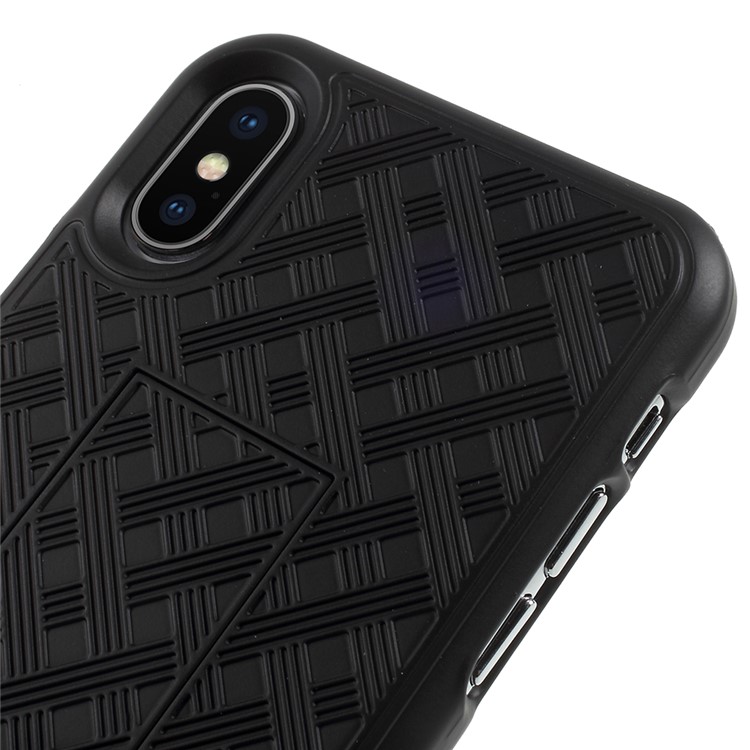 Grid Pattern Plastic Belt Clip Kickstand Holster Case Cover for iPhone X - Black-9