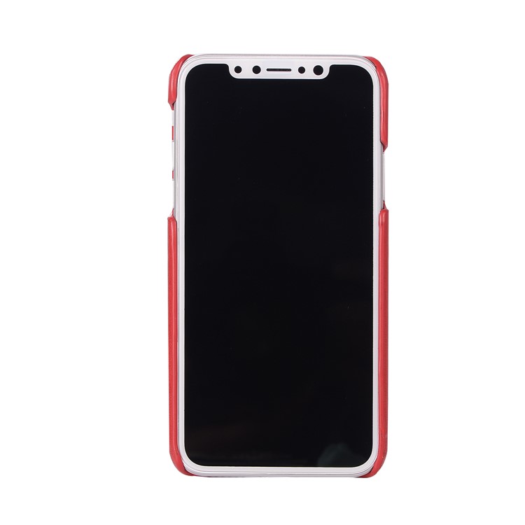 Genuine Leather Coated PC Hard Case with Card Holder and Mirror for iPhone X/10 5.8 inch - Red-3