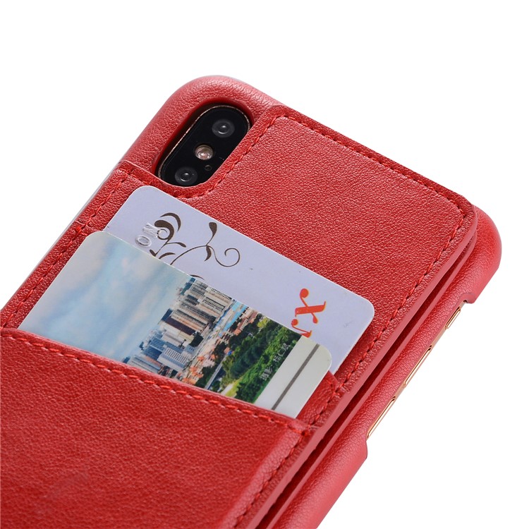 Genuine Leather Coated PC Hard Case with Card Holder and Mirror for iPhone X/10 5.8 inch - Red-6