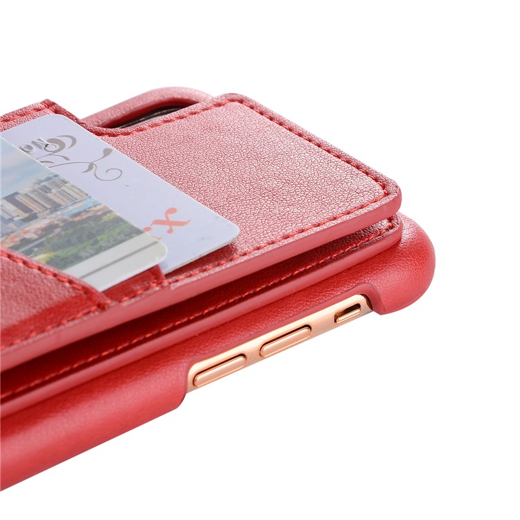 Genuine Leather Coated PC Hard Case with Card Holder and Mirror for iPhone X/10 5.8 inch - Red-7