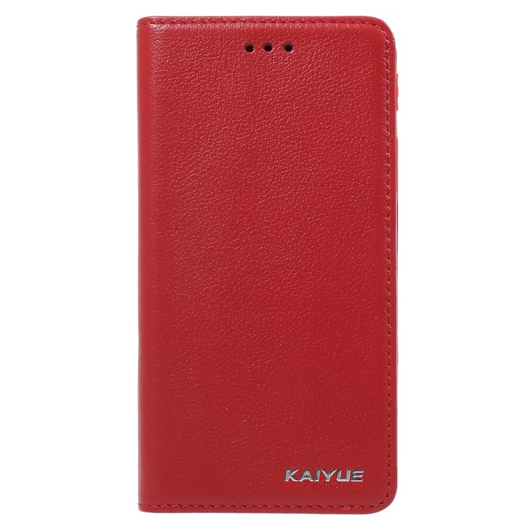 KAIYUE Magnetic Absorption Genuine Leather Card Holder Mobile Cover for iPhone X (Ten) - Red-1
