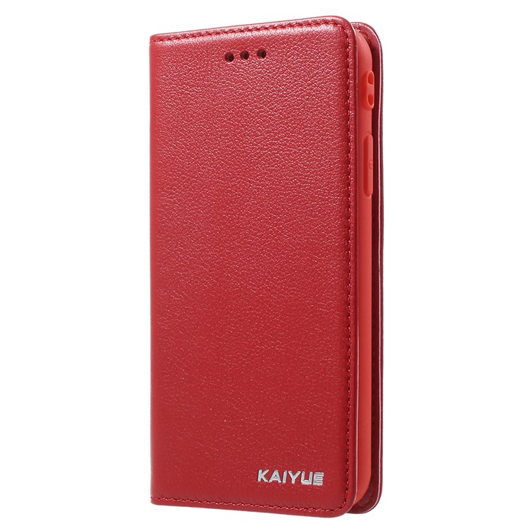 KAIYUE Magnetic Absorption Genuine Leather Card Holder Mobile Cover for iPhone X (Ten) - Red-2