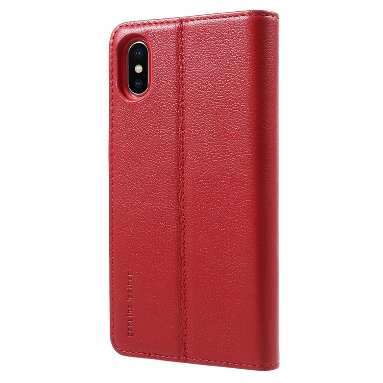 KAIYUE Magnetic Absorption Genuine Leather Card Holder Mobile Cover for iPhone X (Ten) - Red-3