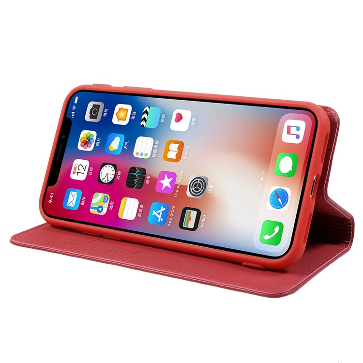 KAIYUE Magnetic Absorption Genuine Leather Card Holder Mobile Cover for iPhone X (Ten) - Red-4