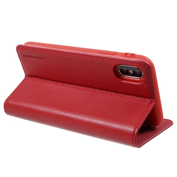 KAIYUE Magnetic Absorption Genuine Leather Card Holder Mobile Cover for iPhone X (Ten) - Red-5