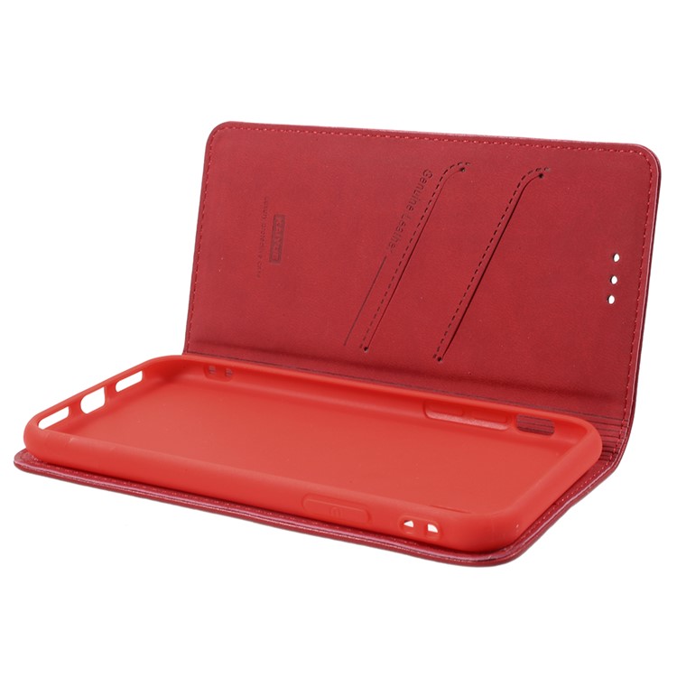KAIYUE Magnetic Absorption Genuine Leather Card Holder Mobile Cover for iPhone X (Ten) - Red-6