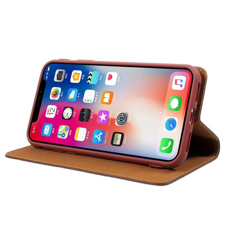 KAIYUE Магнитная абсорбциа Подлинная кожа Стенд чехол для iPhone X (десять) - коричневый-4