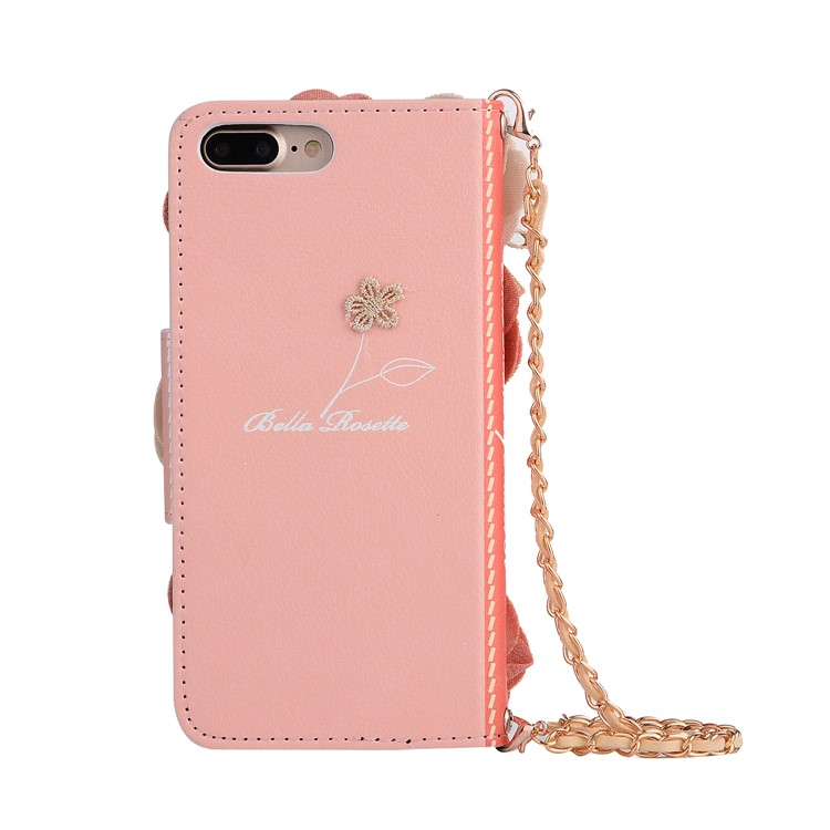 Creative 3D Roses Decor PU Leather Card Slots Phone Cover Case with Metal Chain for iPhone 8 Plus / 7 Plus 5.5 inch - Pink-2