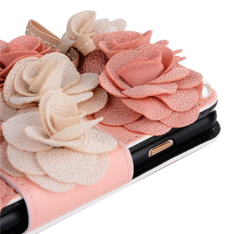 Creative 3D Roses Decor PU Leather Card Slots Phone Cover Case with Metal Chain for iPhone 8 Plus / 7 Plus 5.5 inch - Pink-3