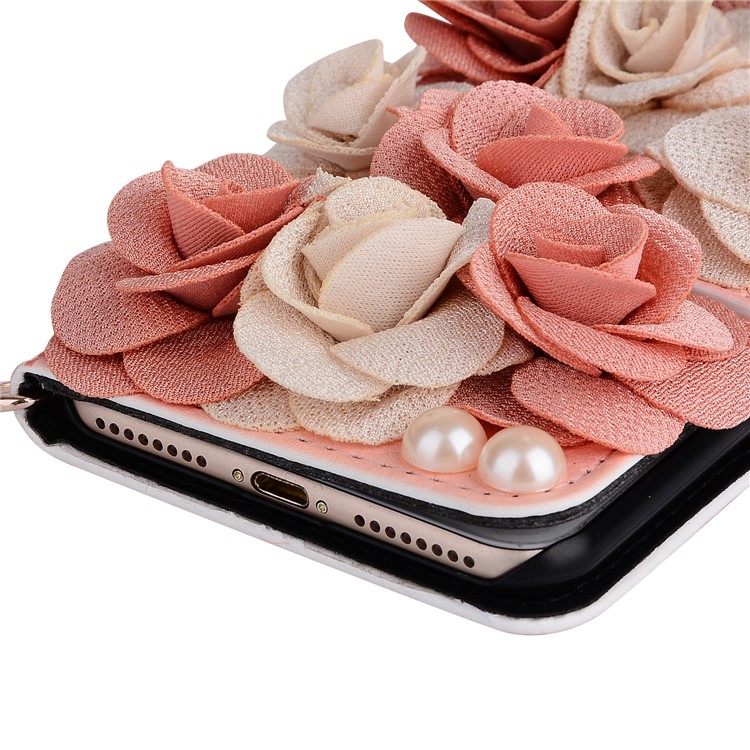 Creative 3D Roses Decor PU Leather Card Slots Phone Cover Case with Metal Chain for iPhone 8 Plus / 7 Plus 5.5 inch - Pink-4