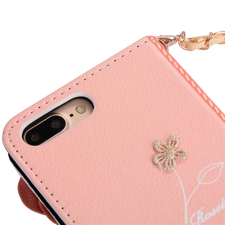 Creative 3D Roses Decor PU Leather Card Slots Phone Cover Case with Metal Chain for iPhone 8 Plus / 7 Plus 5.5 inch - Pink-5
