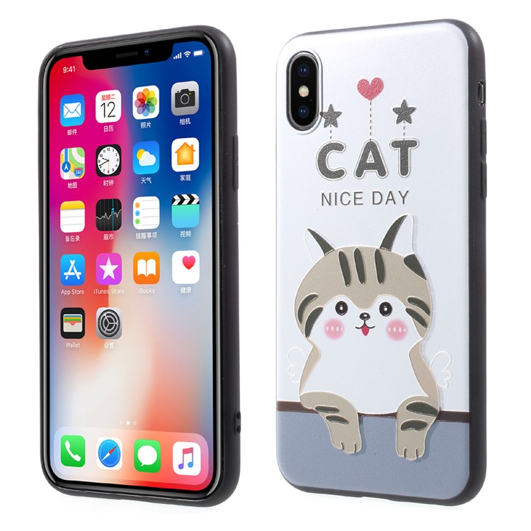 Ultra Thin Pattern Printing Soft TPU Back Case for iPhone X - Cat Nice Day-1
