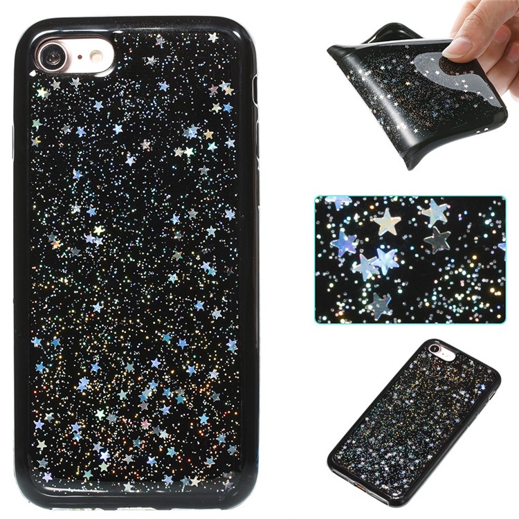 For iPhone 8/7 Epoxy Bling Glitter Powder and Stars Soft TPU Back Case - Silver-1