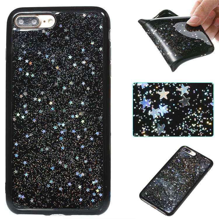 Epoxy Bling Glitter Powder and Stars Soft TPU Back Case for iPhone 8 Plus / 7 Plus 5.5 inch - Silver-1