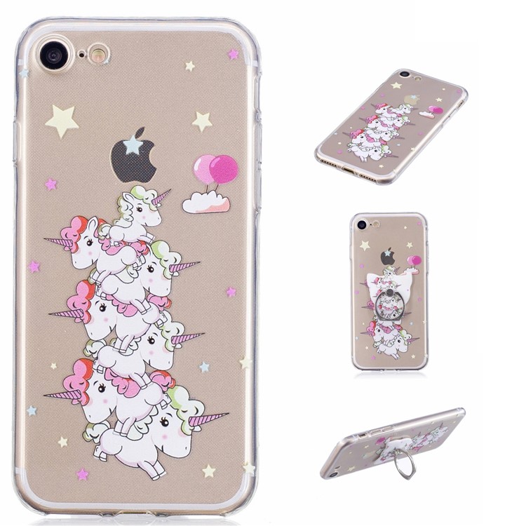 

Pattern Printing Embossed TPU Back Case with Finger Grip Stand for iPhone 8/7 4.7 inch - Unicorn and Star