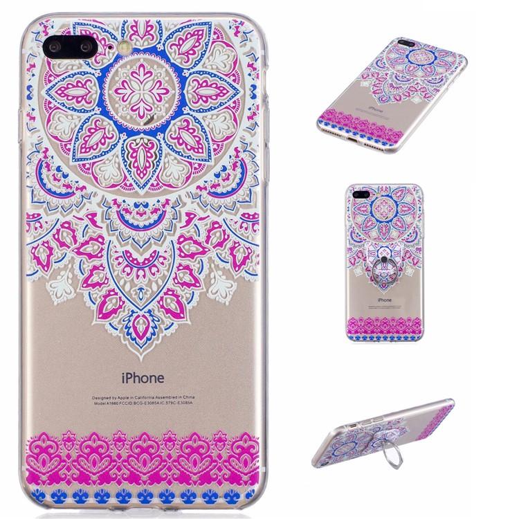 

Pattern Printing Embossed TPU Back Case with Finger Grip Stand for iPhone 8 Plus / 7 Plus - Mandala Pattern