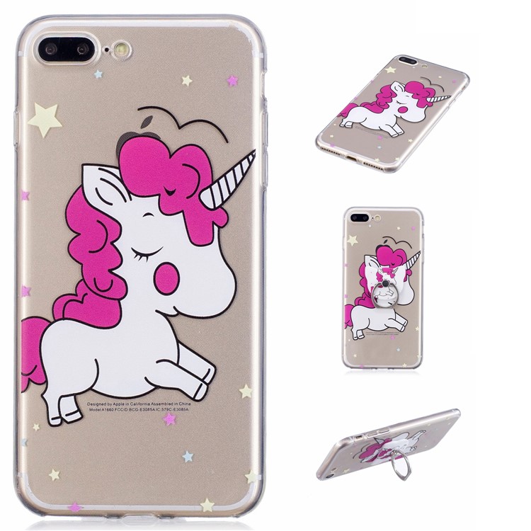

Pattern Printing Embossed TPU Soft Case with Finger Grip Stand for iPhone 8 Plus / 7 Plus - Unicorn Pattern