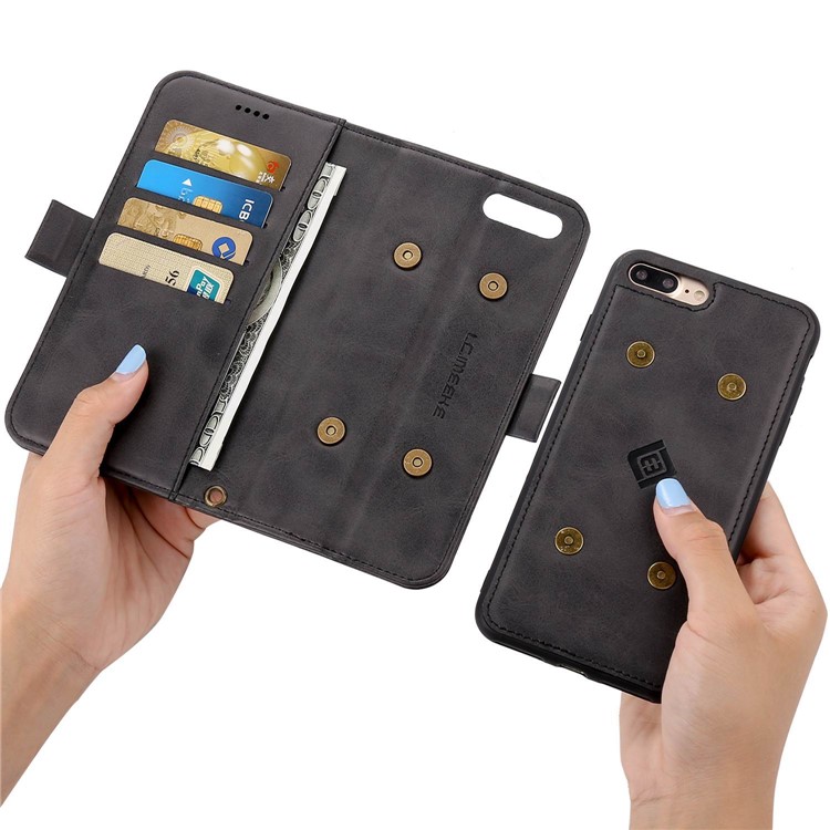 LC.IMEEKE Detachable 2-in-1 PU Leather Wallet Stand TPU Phone Case for iPhone 8 Plus/7 Plus 5.5 inch - Black-9