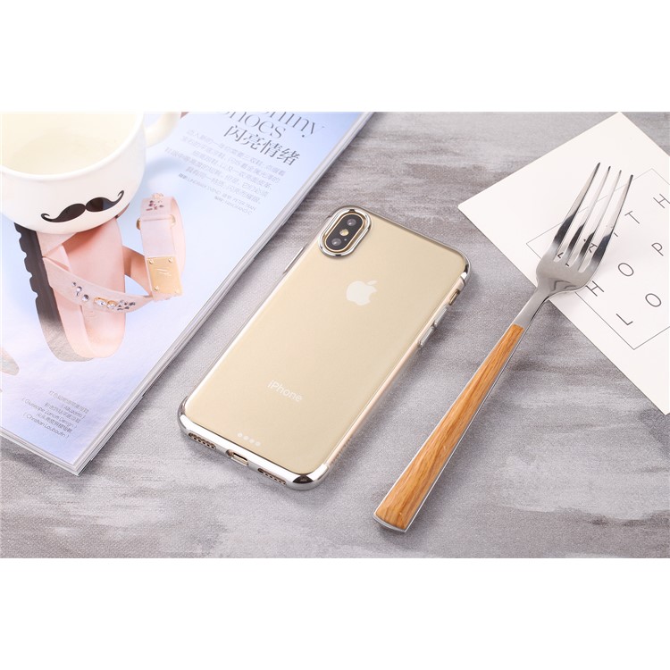 SULADA Crystal Clear Plating TPU Funda para iPhone X (diez) 5.8 pulgadas - Plata-3