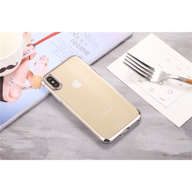 SULADA Crystal Clear Plating TPU Funda para iPhone X (diez) 5.8 pulgadas - Plata-4