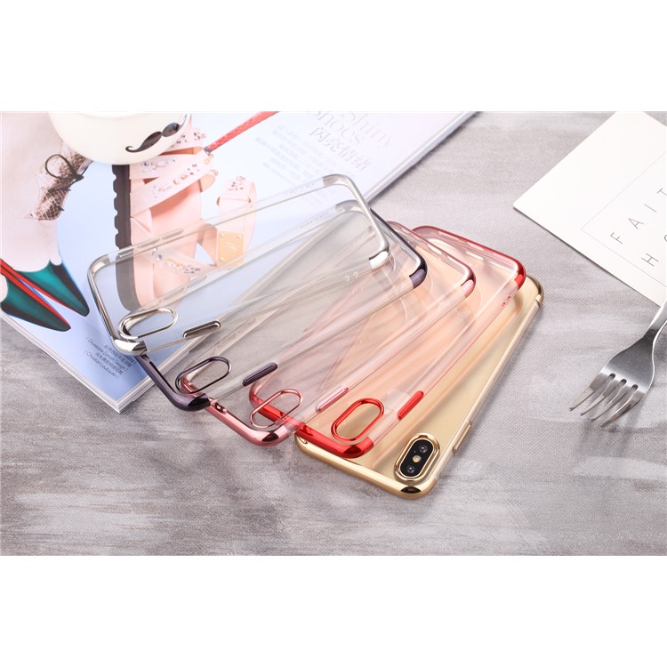 SULADA Crystal Clear Plating TPU Funda para iPhone X (diez) 5.8 pulgadas - Plata-5