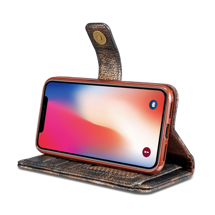 Forest Series Magnetic Stand Leather Casing Shell for iPhone X - Black-12