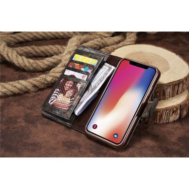 Forest Series Magnetic Stand Leather Casing Shell for iPhone X - Black-14