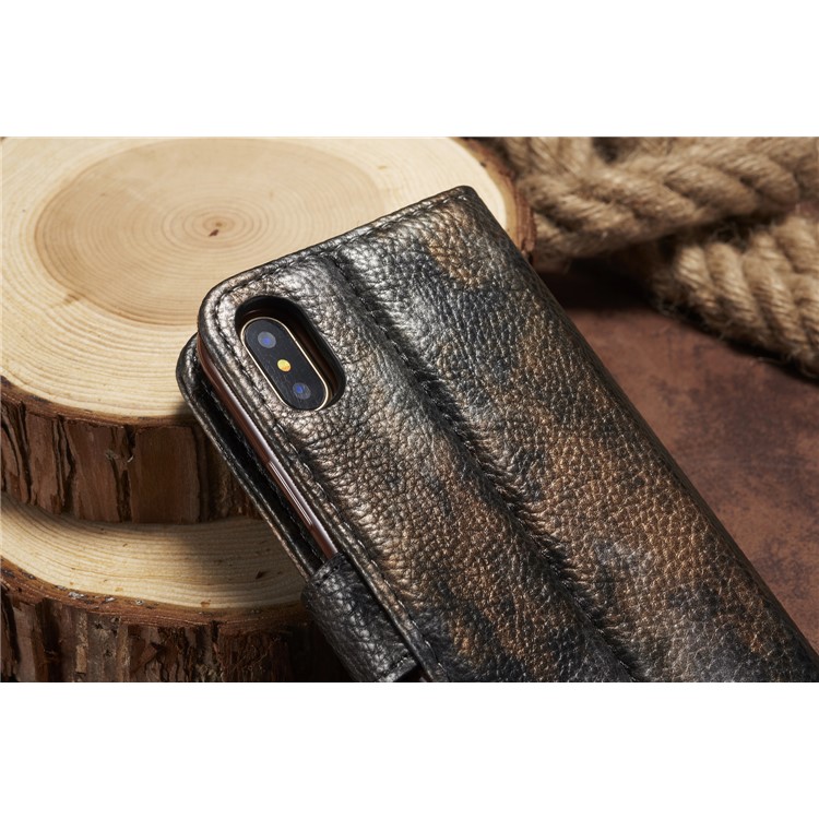 Forest Series Magnetic Stand Leather Casing Shell for iPhone X - Black-15