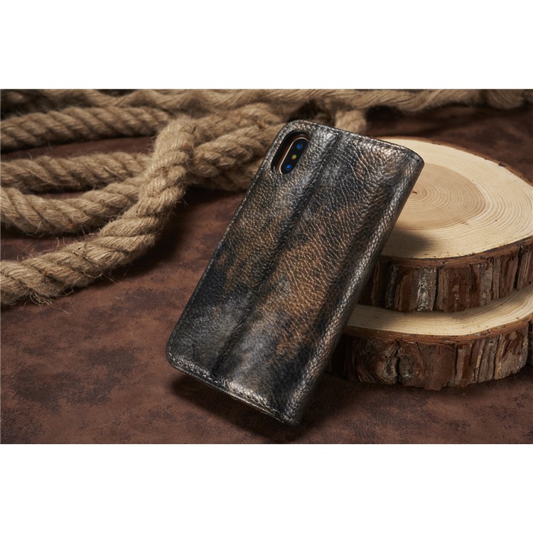 Forest Series Magnetic Stand Leather Casing Shell for iPhone X - Black-17