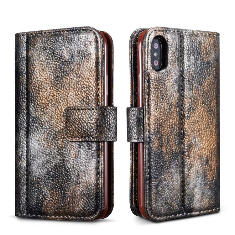 Forest Series Magnetic Stand Leather Casing Shell for iPhone X - Black-2