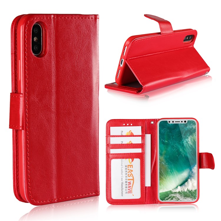 

Crazy Horse Magnetic Stand Wallet Leather Protective Shell for iPhone X - Red