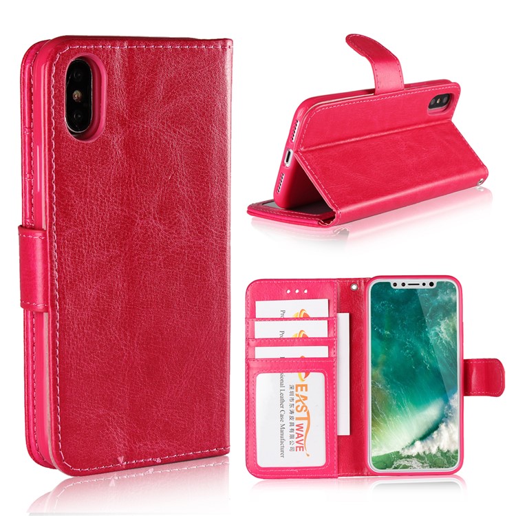 

Crazy Horse Magnetic Stand Wallet Leather Protective Casing Cover for iPhone X - Rose