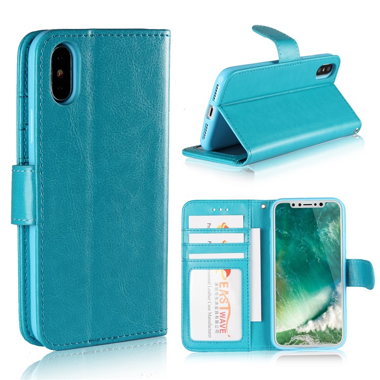 

Crazy Horse Magnetic Stand Wallet Leather Protective Phone Cover for iPhone X - Blue