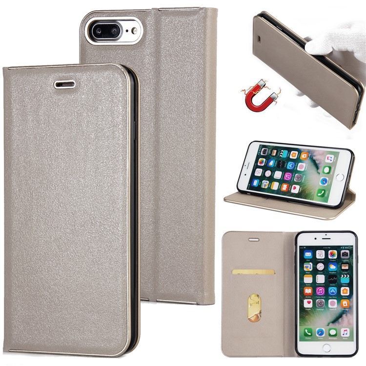 

Auto-absorb PU Leather Card Holder Flip Stand Cover for iPhone 8 Plus / 7 Plus 5.5 inch - Grey
