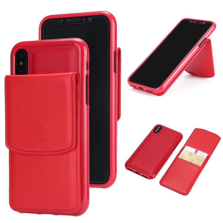 

Magnetic Card Holder Bag TPU Kickstand Mobile Casing foriPhone X/XS 5.8 inch - Red