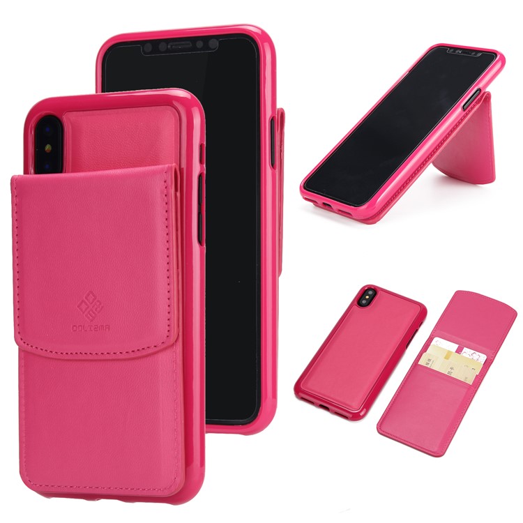 

Leather Coated TPU Cell Phone Cover foriPhone X/XS 5.8 inch with Magnetic Card Holder Bag - Rose