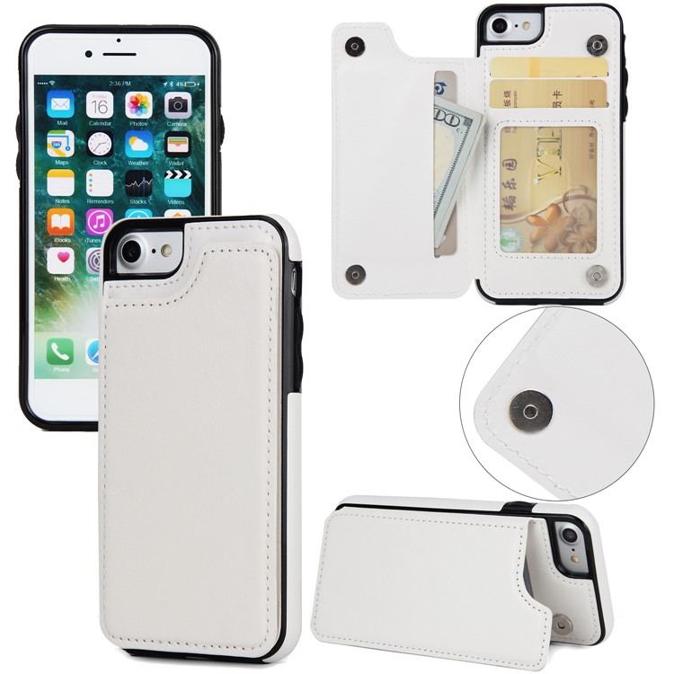 

Crazy Horse PU leather Coated TPU Kickstand Phone Cover with Card Slots for iPhone 8/7 4.7 inch - White, iPhone 8 4.7 inch