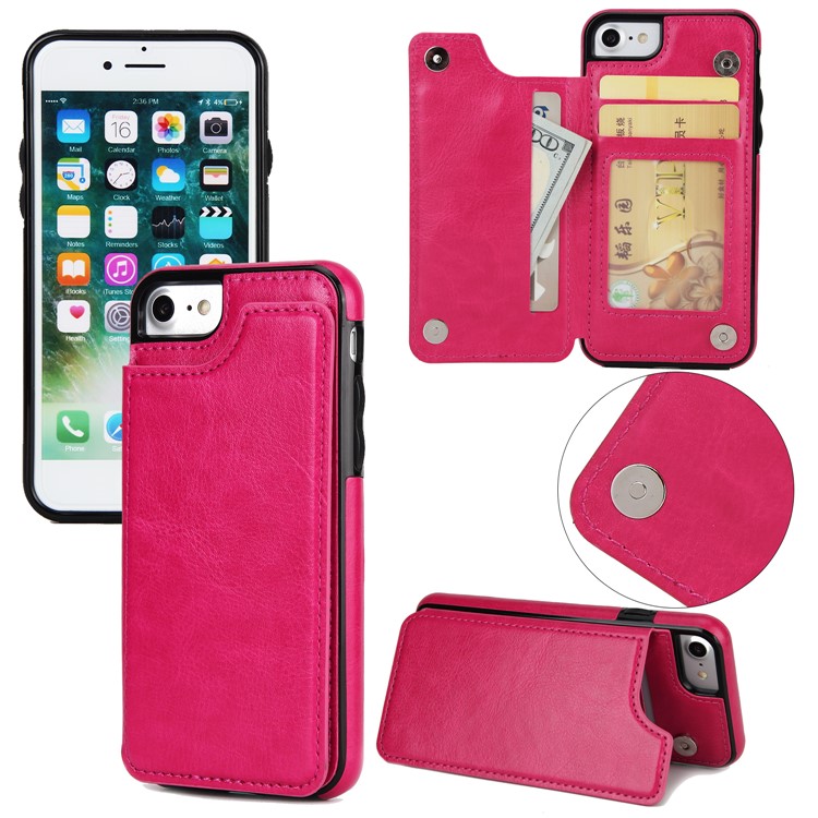 

Crazy Horse PU leather Coated TPU Card Holder Cell Phone Case with Kickstand for iPhone 8/7 4.7 inch - Rose, iPhone 8 4.7 inch