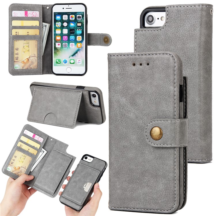 

Detachable 2 in 1 Wallet Leather Stand Mobile Cover for iPhone 8/7 4.7 inch - Grey