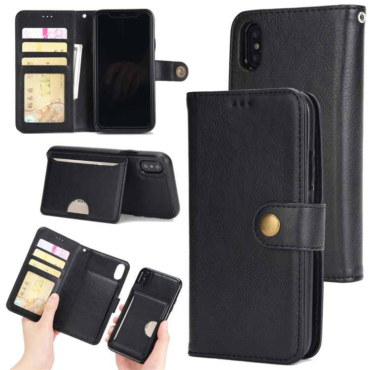 

Detachable 2-in-1 Leather Wallet Case with Lanyard for iPhone X/XS 5.8 (Ten) - Black