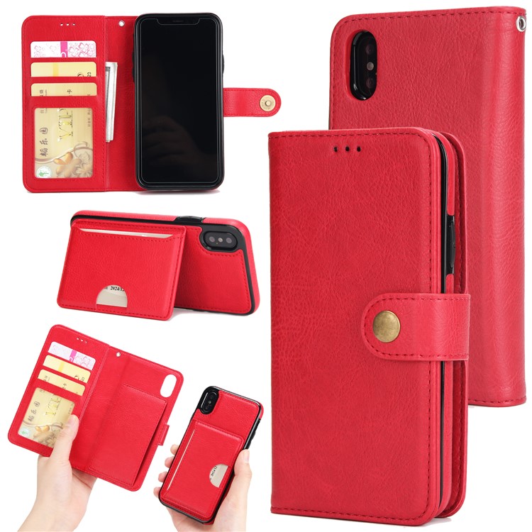 

Removable 2-in-1 Multi-functional Leather Wallet Mobile Cover for iPhone X/XS 5.8 (Ten) - Red