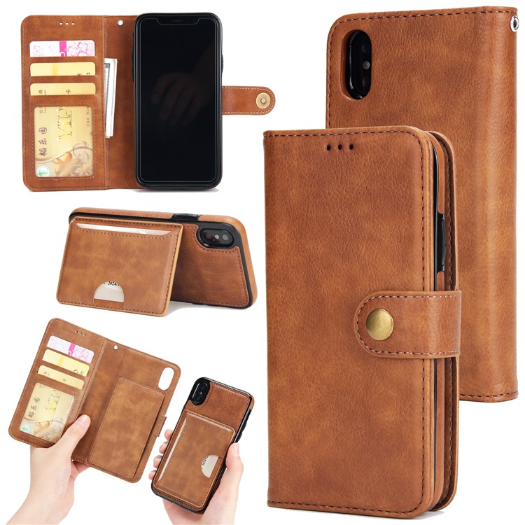 

2-in-1 Multi-functional Leather Wallet + Detachable Back Cover for iPhone X/XS 5.8 (Ten) - Khaki