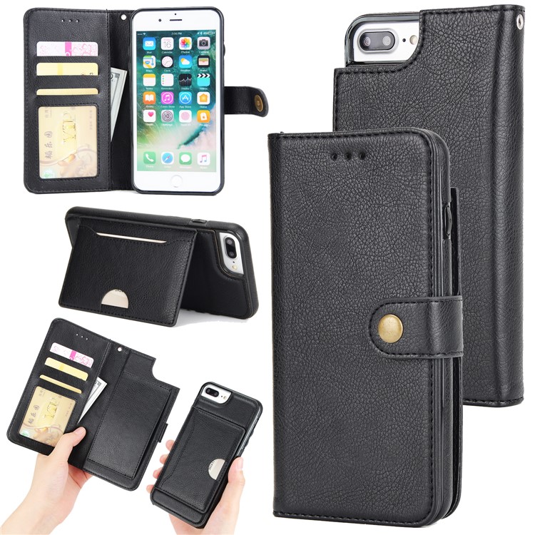 

2 in 1 Wallet Leather Phone Case for iPhone 8 Plus / 7 Plus 5.5 inch - Black