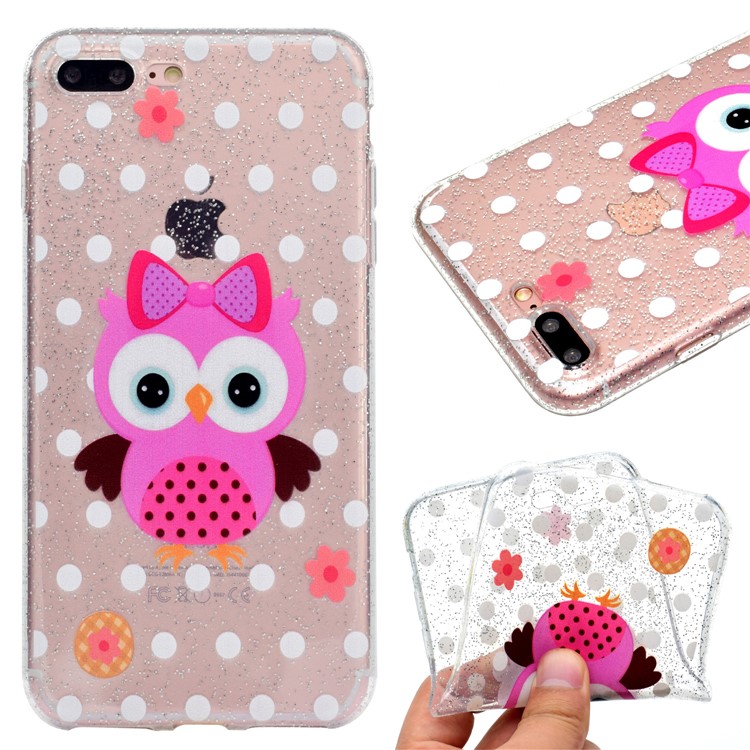 

Cartoon Patterned Flash Powder TPU Case Shell for iPhone 8 Plus / 7 Plus 5.5 inch - Owl and Flower