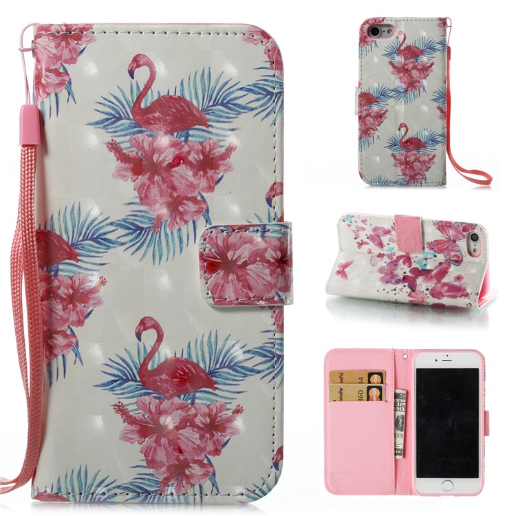 

For iPhone 8/7 4.7 inch Pattern Printing Light Spot Decor Leather Wallet Stand Phone Case - Flower and Flamingo