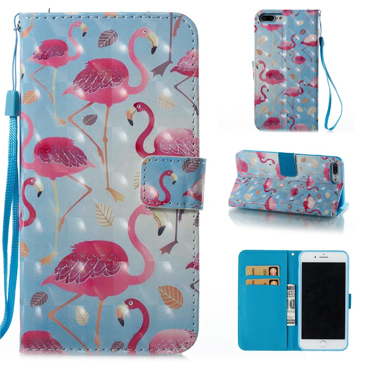 Pattern Printing Leather Wallet Case for iPhone 8 Plus / 7 Plus - Crane Pattern-1