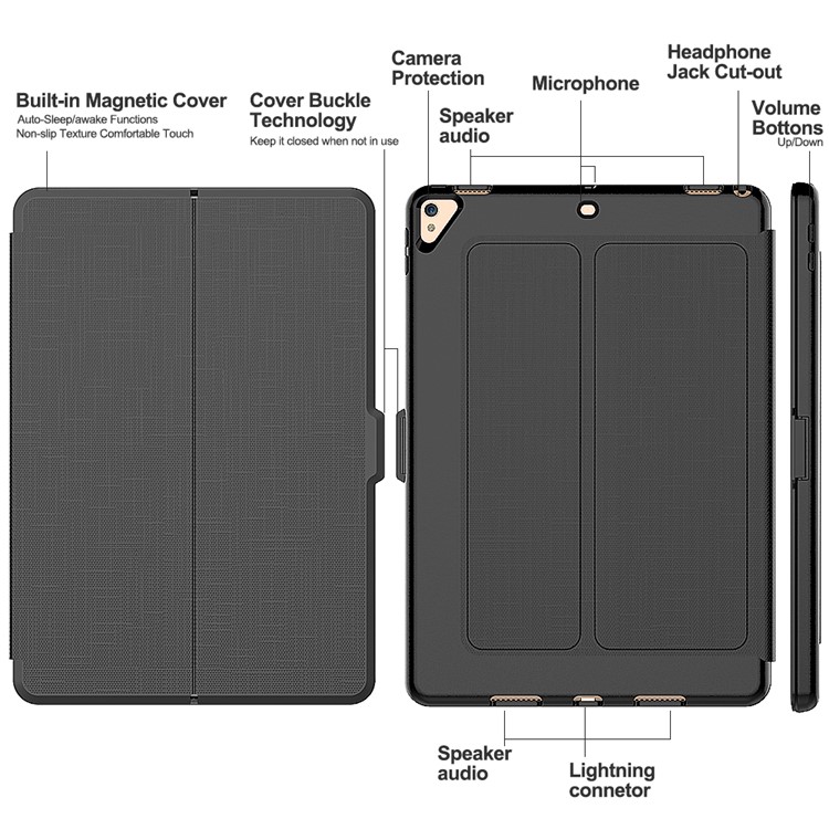 Copertura dello stand in pelle sottile per risveglio intelligente per iPad Pro da 10,5 pollici (2017) - Nero-5