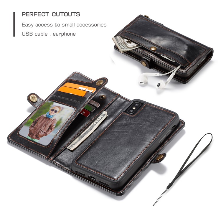 CASEME Estojo De Couro Destacável 2-em-1 Para Carteira De Couro Para Iphone X / 10 5.8 Polegadas - Preto-2