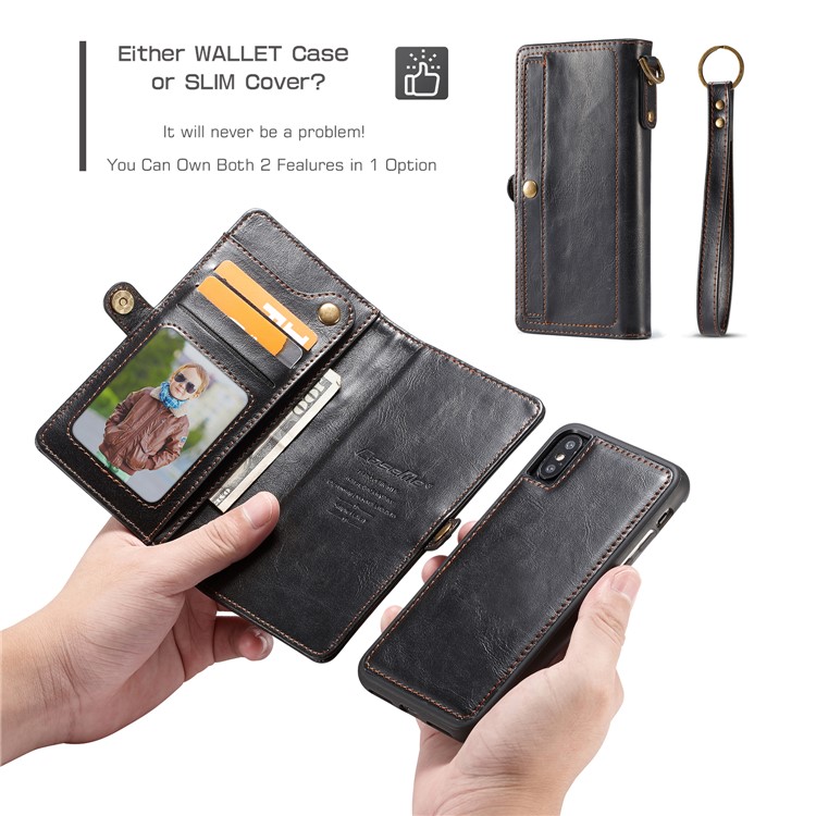 CASEME Estojo De Couro Destacável 2-em-1 Para Carteira De Couro Para Iphone X / 10 5.8 Polegadas - Preto-3
